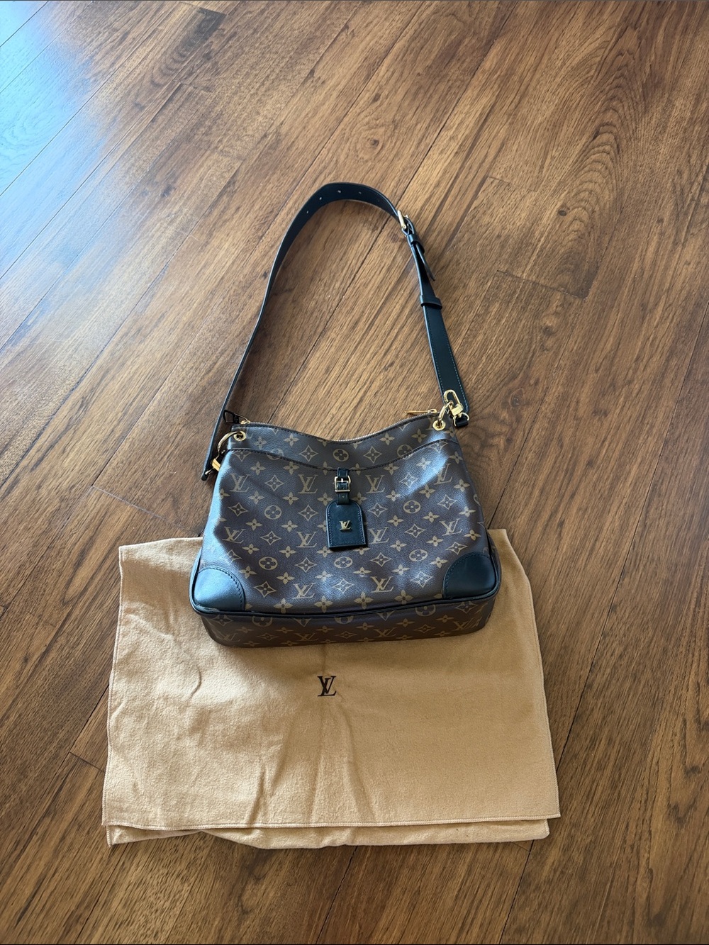 Louis Vuitton Monogram Canvas Shoulder Bag with Black Trim